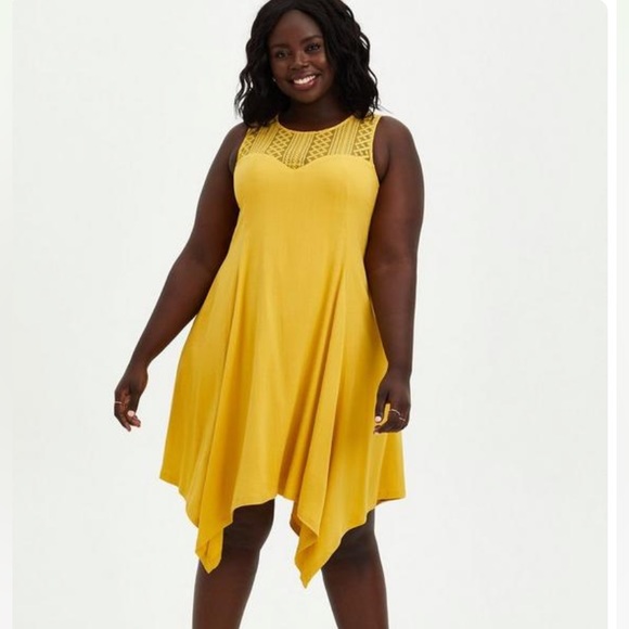 Torrid Midi Stretch Rayon Yellow Trapeze Dress Plus Size 2x 18/20 - Picture 1 of 3